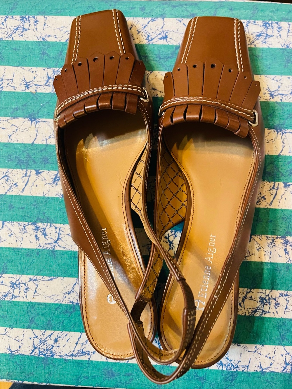 Etienne Aigner Eberhart Leather Slingback Square Toe Heels Size 8M